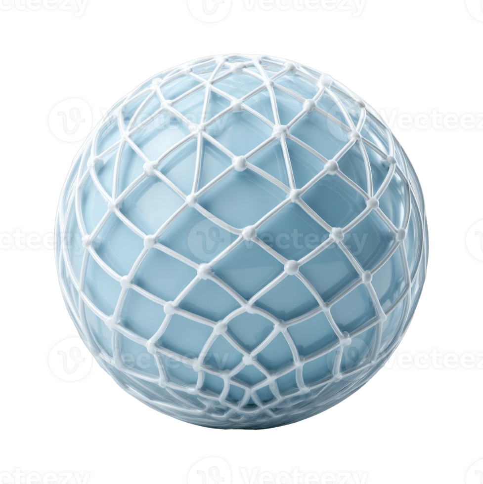 Blue sphere encased in intricate white lattice structure png