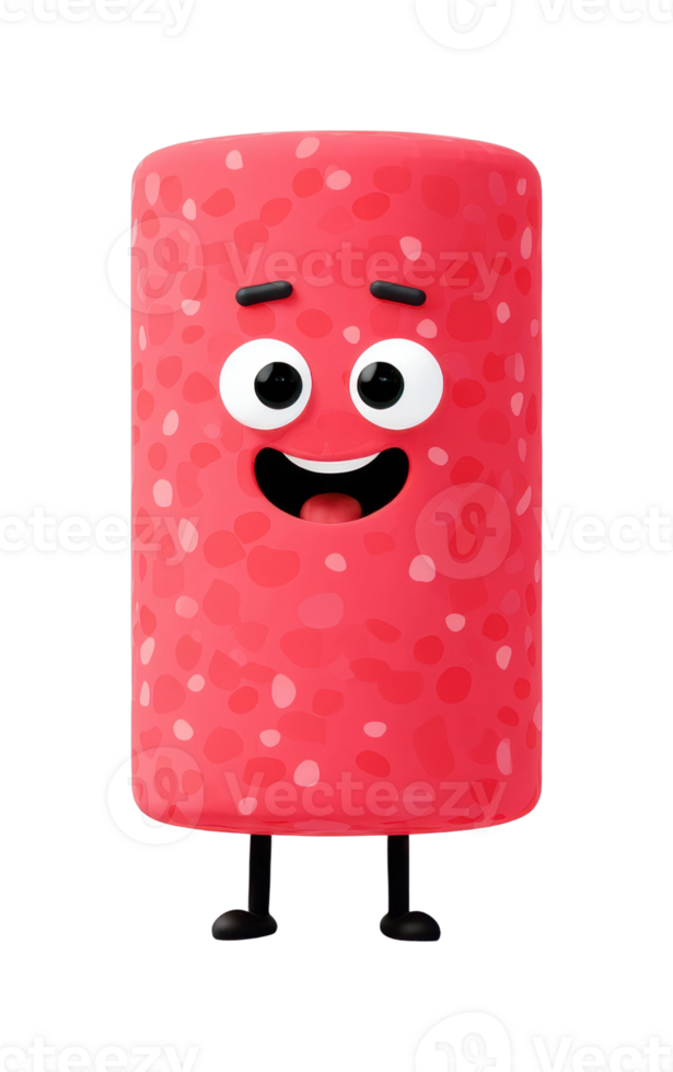 Smiling cartoon character with pink speckled body and black legs png