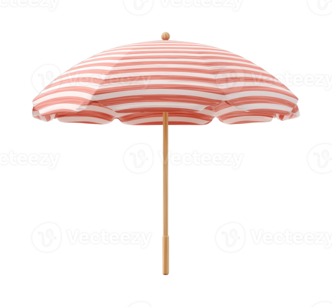 Striped beach umbrella with wooden pole for sunshade protection png