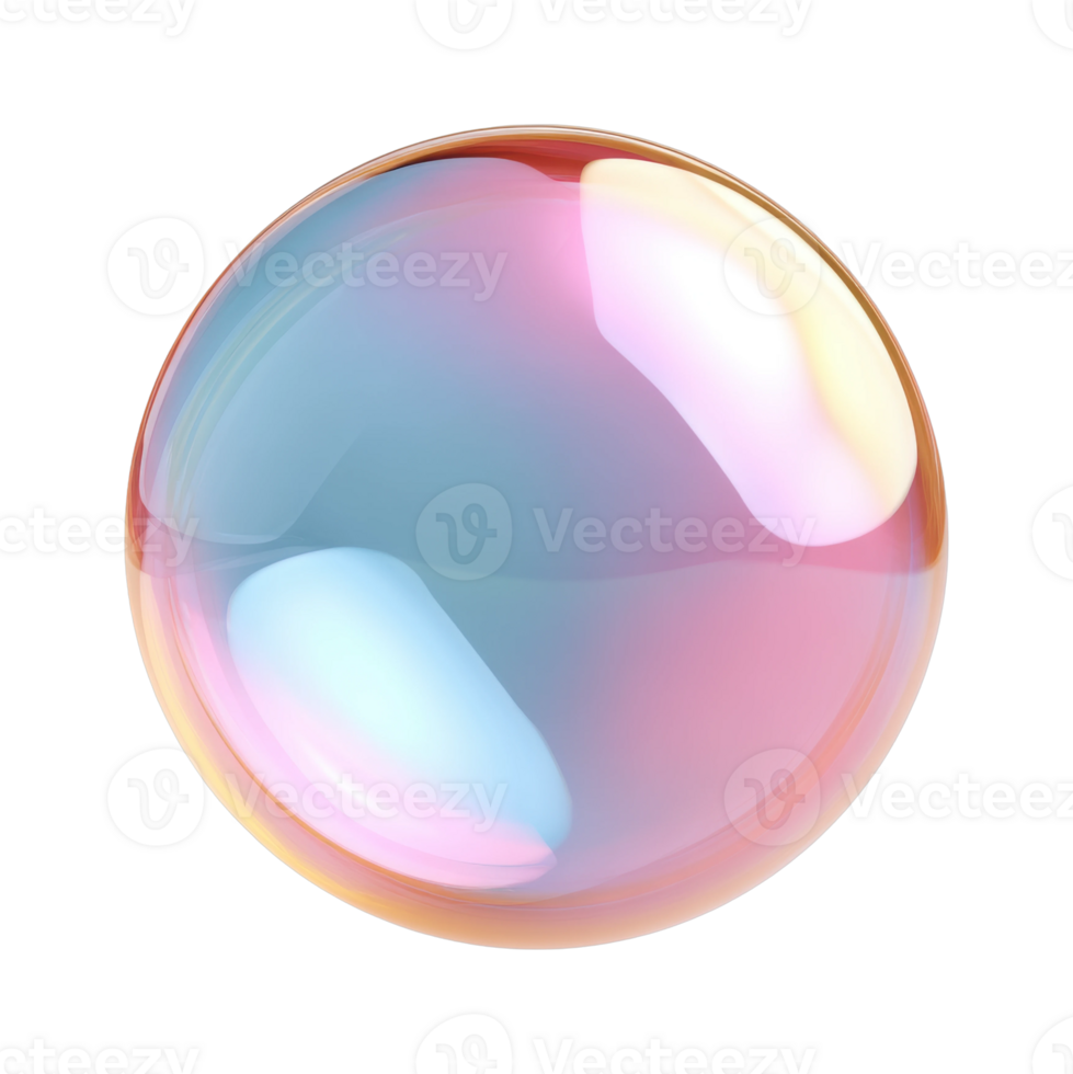 Iridescent soap bubble with reflective colors png