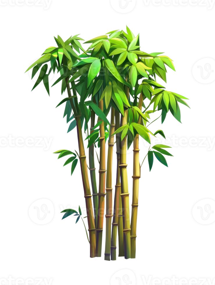 Vibrant cluster of lush green bamboo stalks with leafy canopy png
