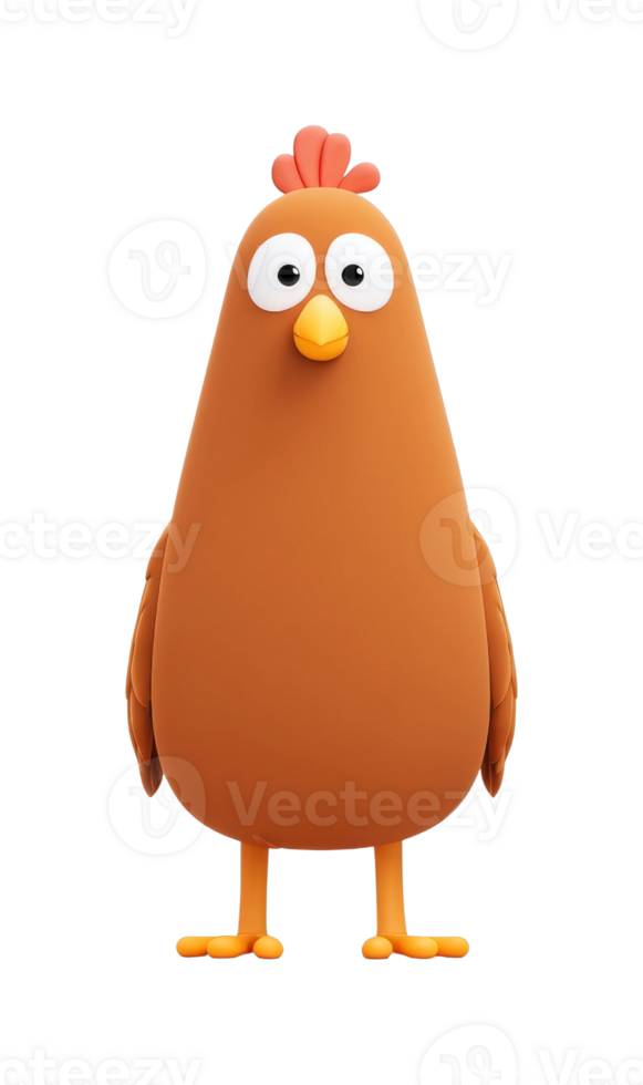 Cartoon chicken with red comb and big eyes in minimalist design png
