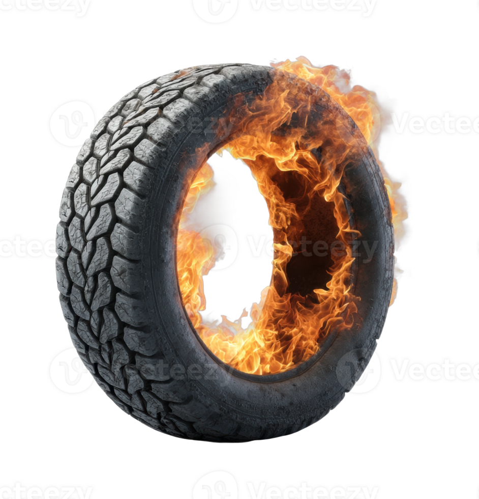 Burning tire with flames surrounding outer edge in motion png
