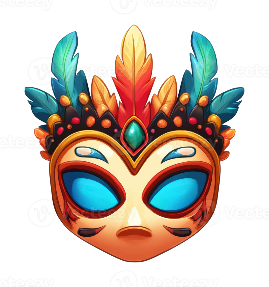 Vibrant carnival mask with colorful feathers and intricate patterns png