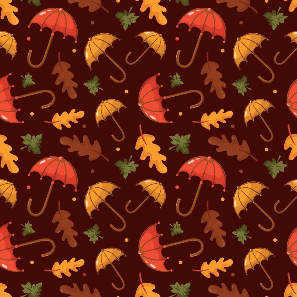 Colorful umbrellas and leaves pattern vector