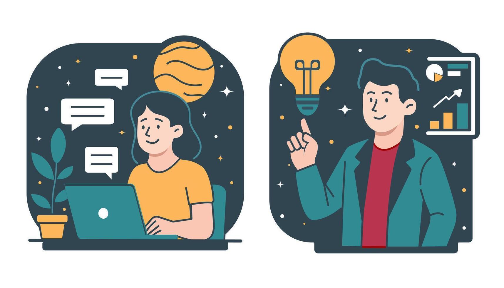 Man and woman brainstorming ideas together vector