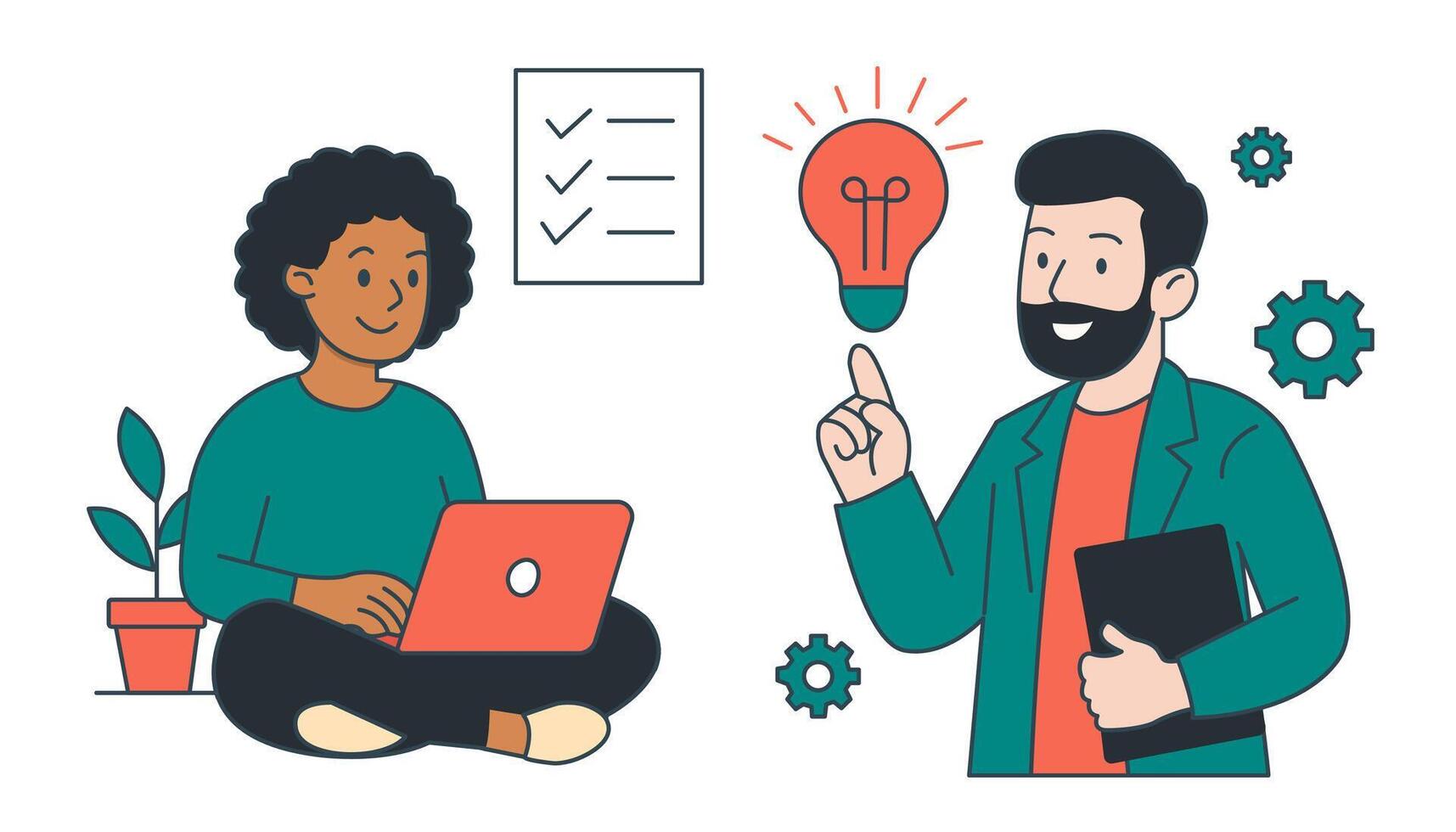 Professionals discussing ideas and tasks vector