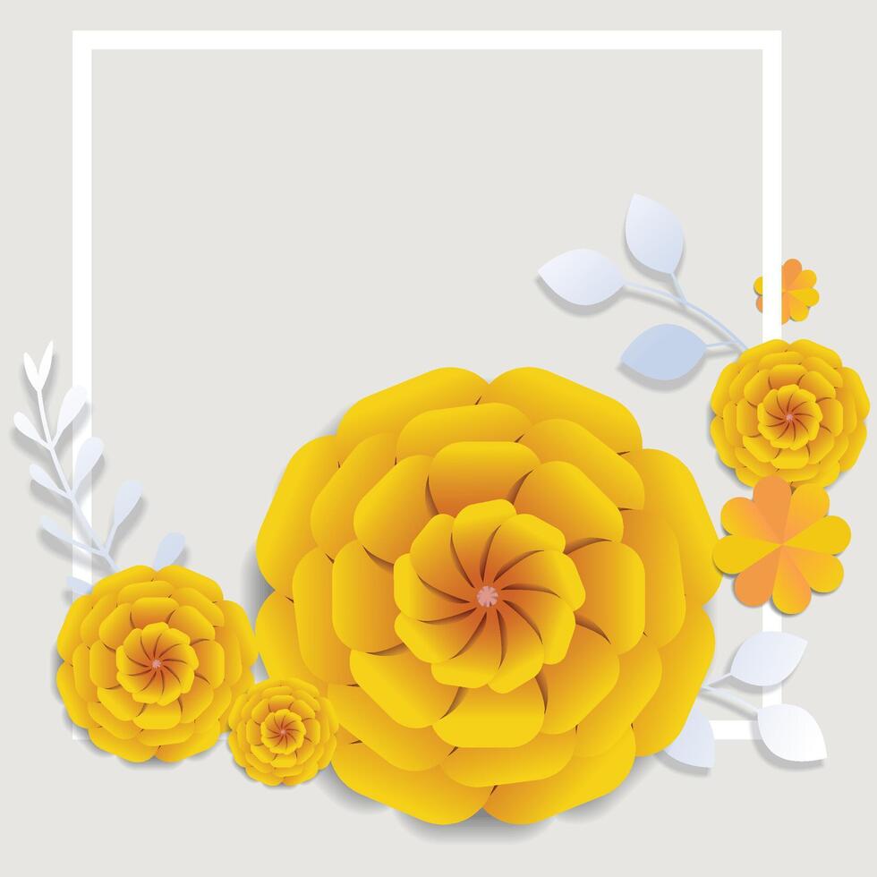 yellow flowers in paper art style vector