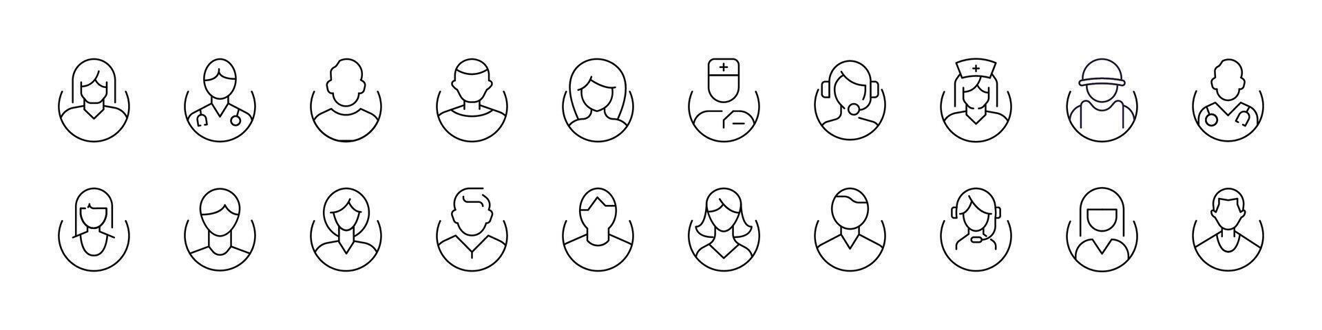 Various Avatars Line Icon Bundle. Outline Signs for Graphic and Web Design, Apps, Adverts, Various Cards vector