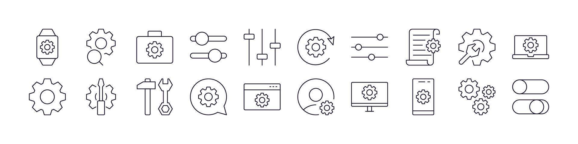 Settings Pack of Thin Icons. Editable Stroke. Perfect for Web Sites, Books, Cards, Apps vector