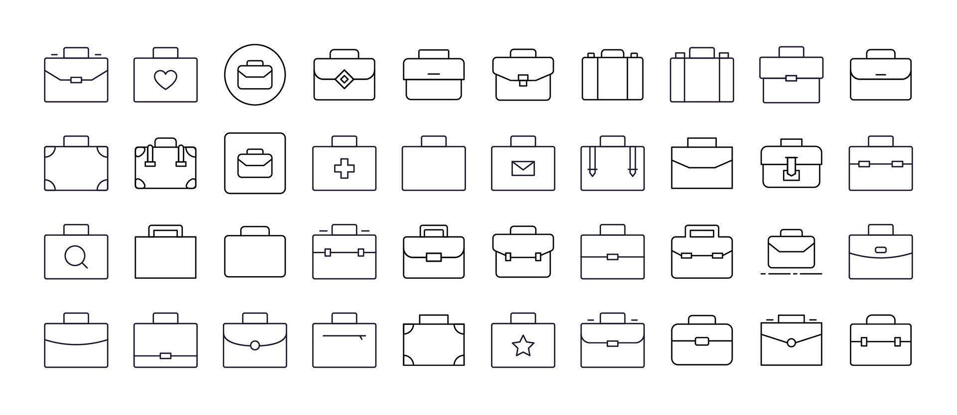Line icons of various briefcases and bags vector