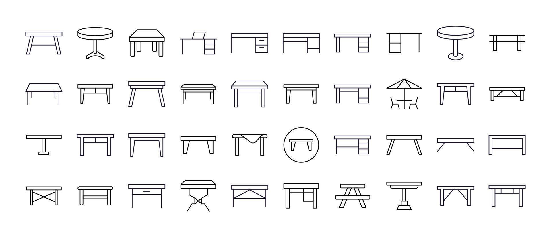 Collection of unique table design icons vector