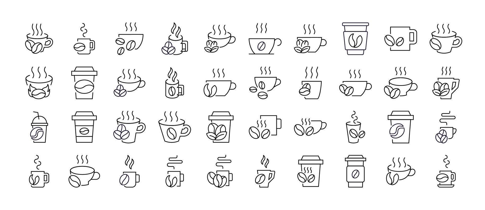 Collection of coffee cup and bean icons vector