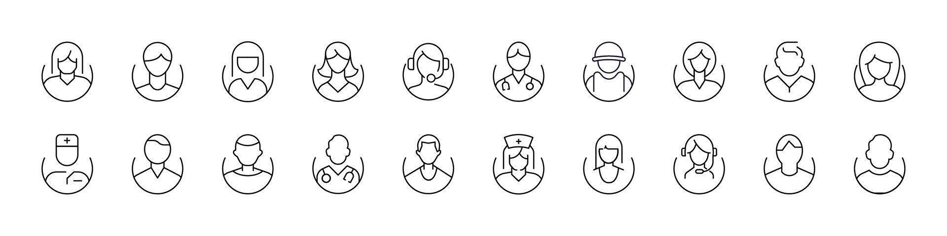 Various Avatars Line Icon Pack. Outline Signs for Graphic and Web Design, Apps, Adverts, Various Cards vector