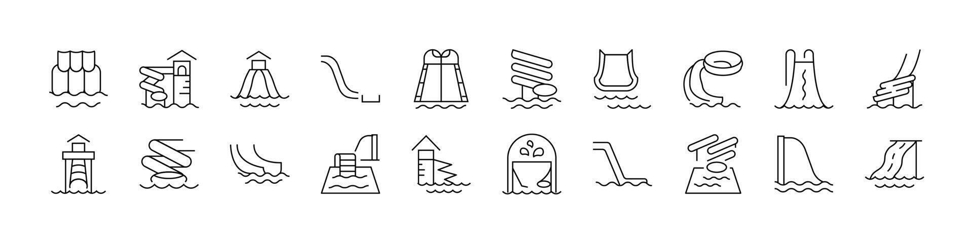 Water Slide Pack of Thin Icons. Editable Stroke. Perfect for Web Sites, Books, Cards, Apps vector