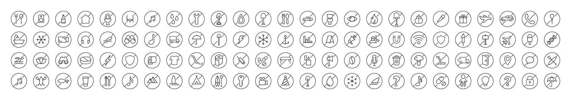 Line icons representing different themes and symbols vector