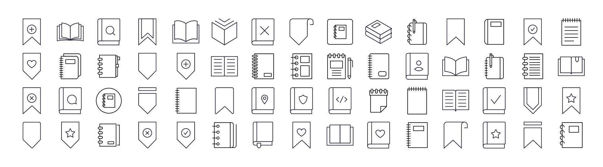 Minimalist book and note icons collection vector
