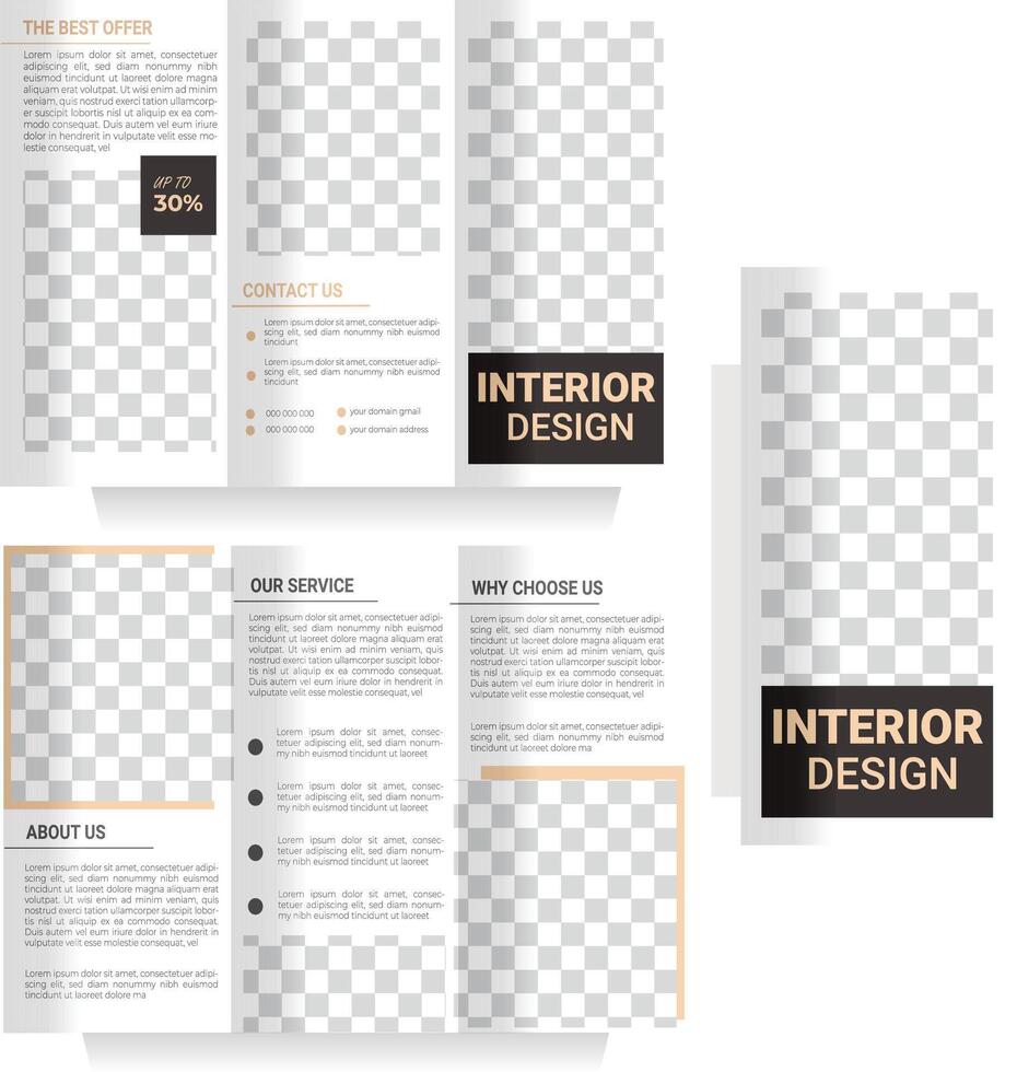 Tri fold wave brochure layout. Blue and white flyer. For design and print vector