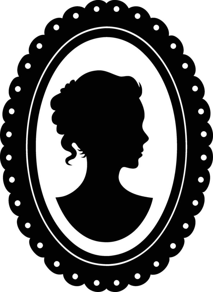 Elegant Silhouette Cameo of a Woman in Profile with Ornate Frame vector