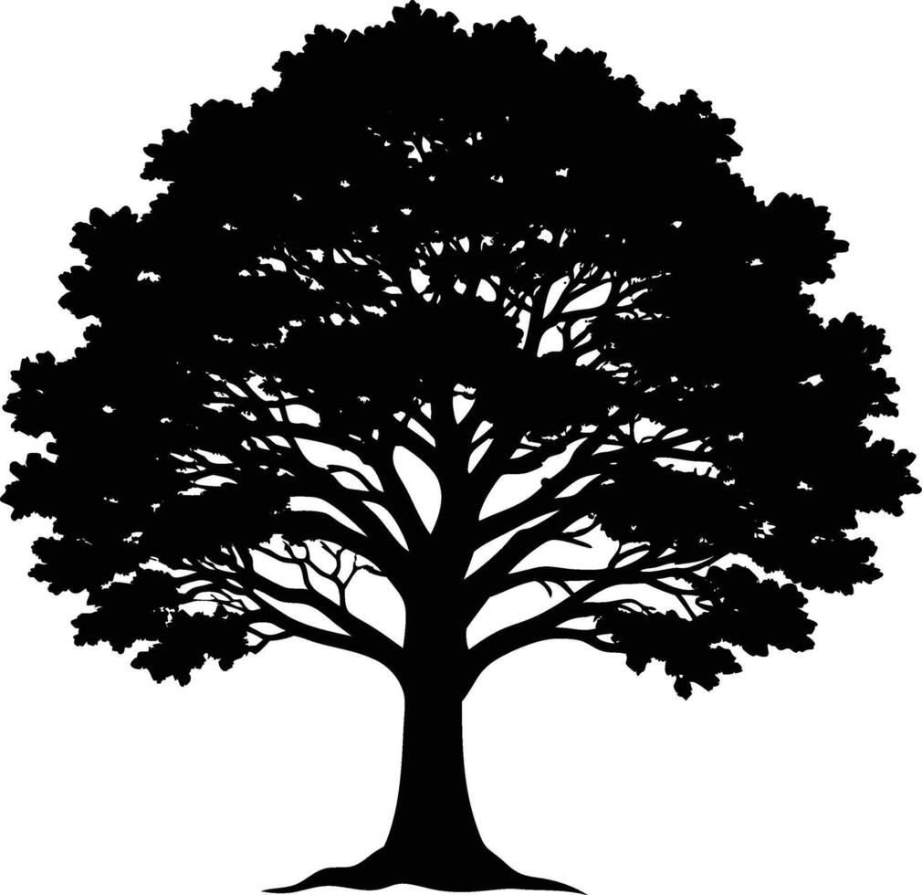 Majestic Silhouette of a Large Leafy Tree with Detailed Branches and Canopy Elegant Nature Illustration vector