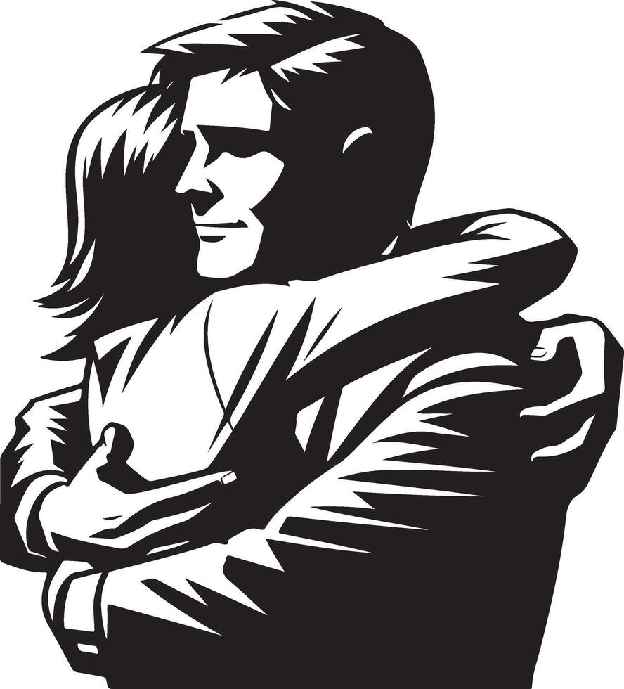 Silhouette of Two People Embracing in a Comforting and Supportive Hug. vector