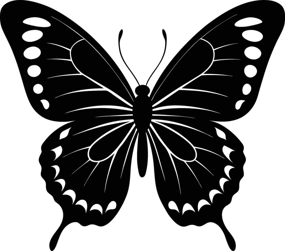 Elegant Black Butterfly Silhouette with Detailed Wings and Antennae Graceful Insect Illustration butterfly silhouette vector