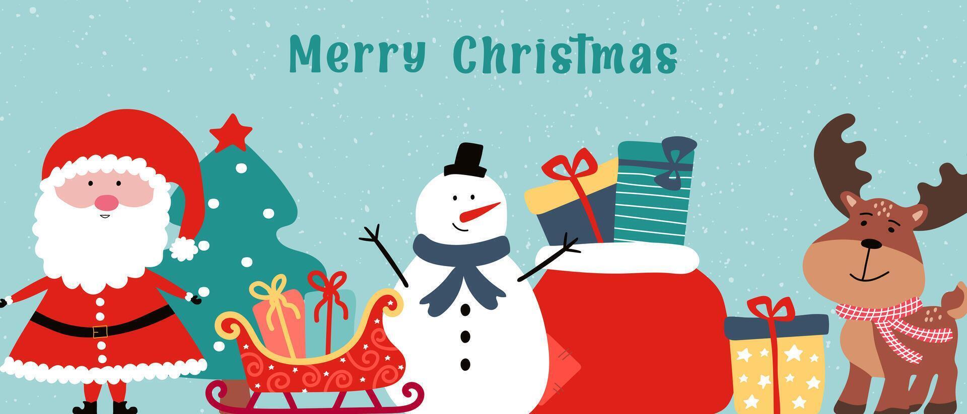 Christmas scene with Santa and friends vector