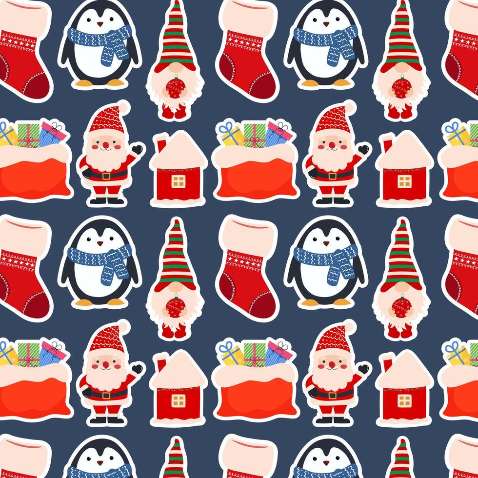 Christmas penguins and Santa pattern vector
