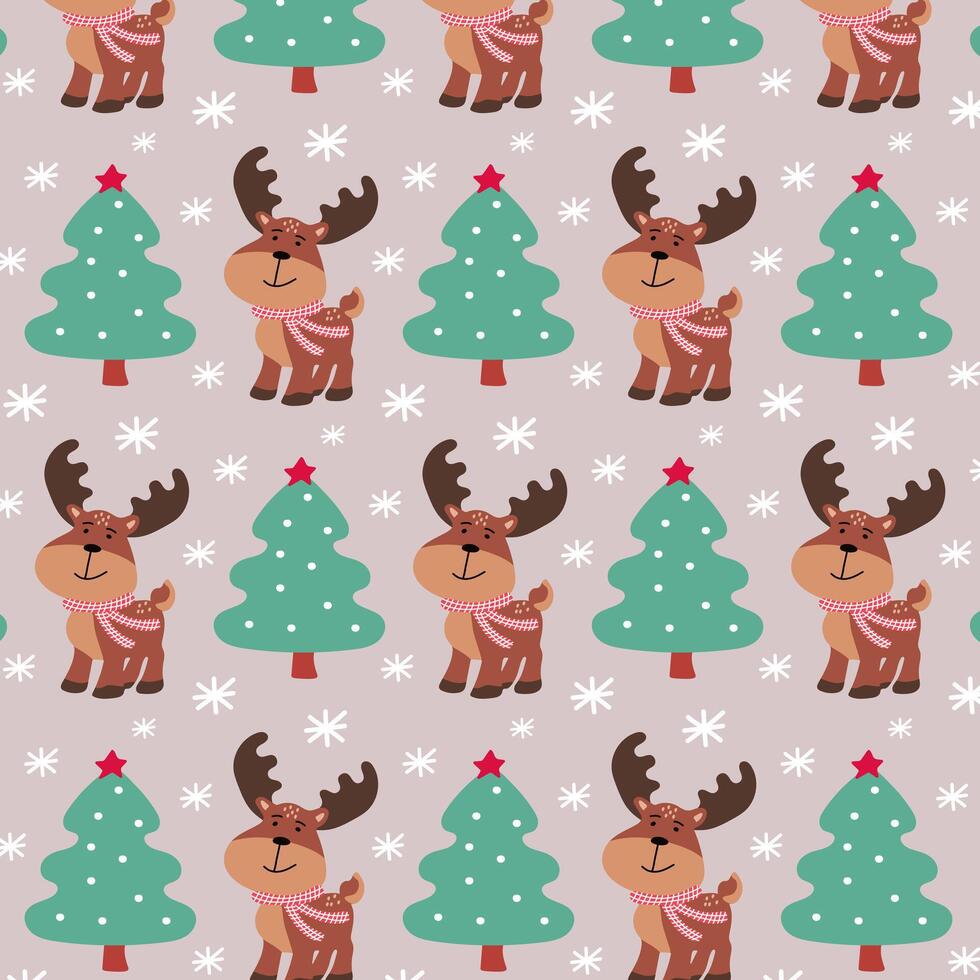 Reindeer pattern with Christmas trees vector