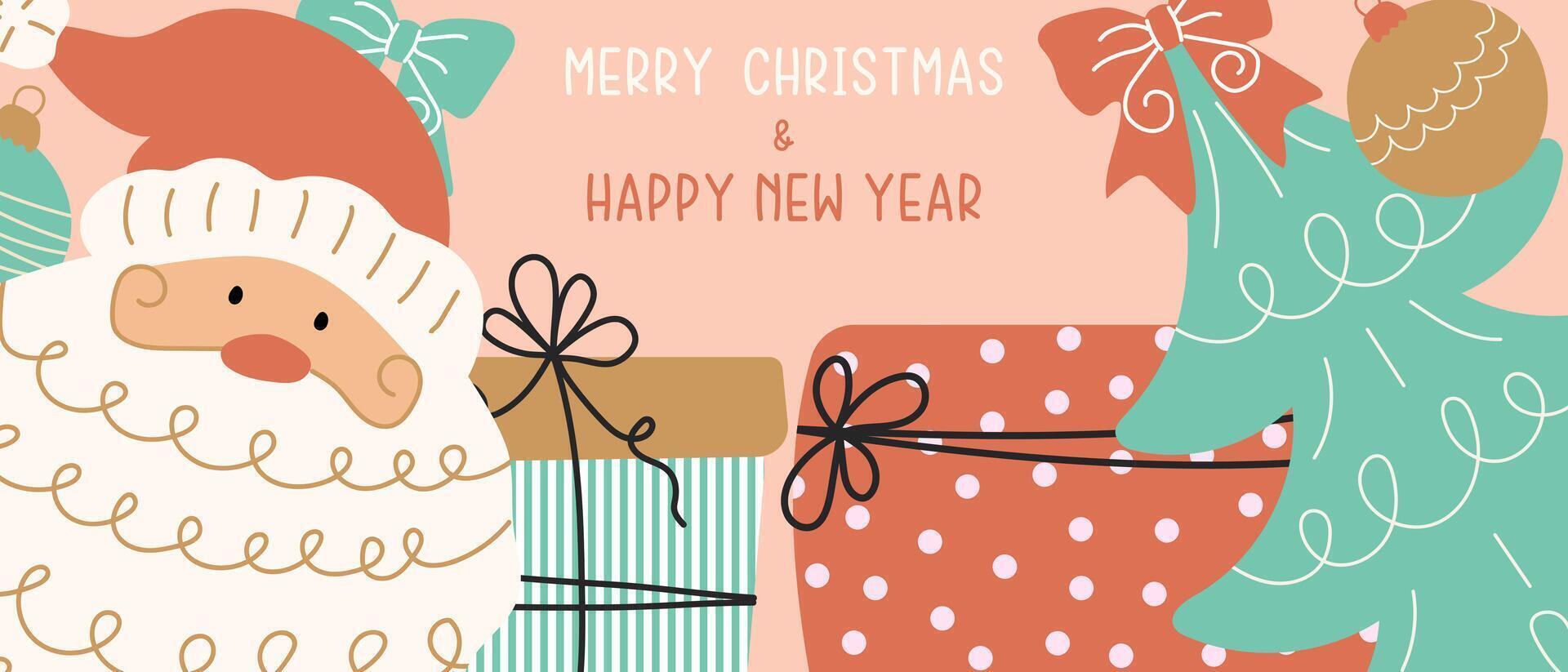 Christmas illustration with Santa and gifts vector