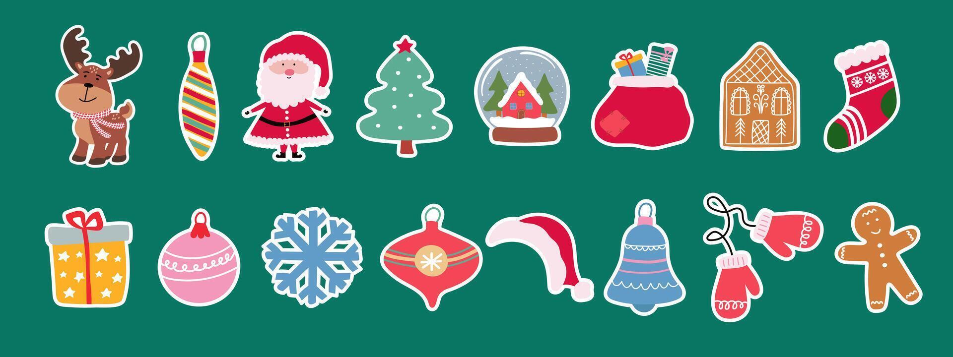 Christmas and New Year cute sticker collection. Holiday decorative element set. vector