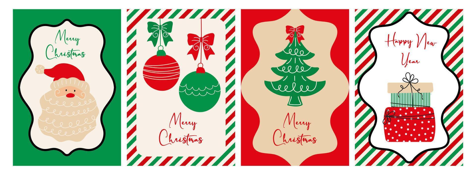 Creative hand drawn New Year or Christmas cards, posters. Festive Christmas concept. vector