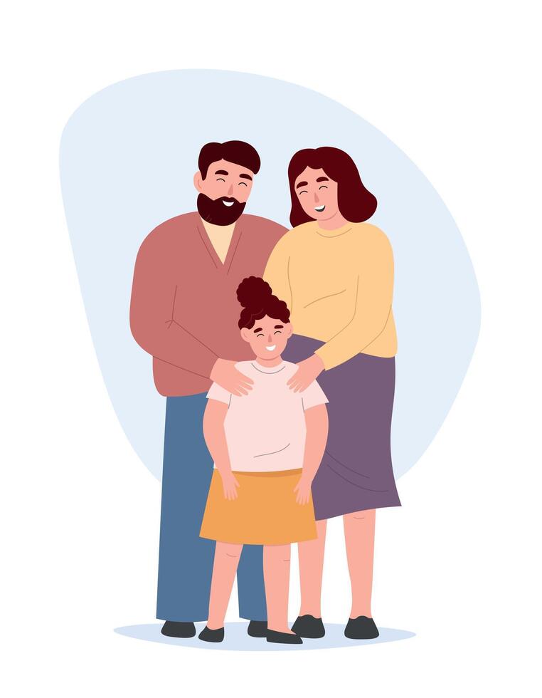 Happy family together, taking care of the child. Mom and dad with their daughter. flat graphics. vector