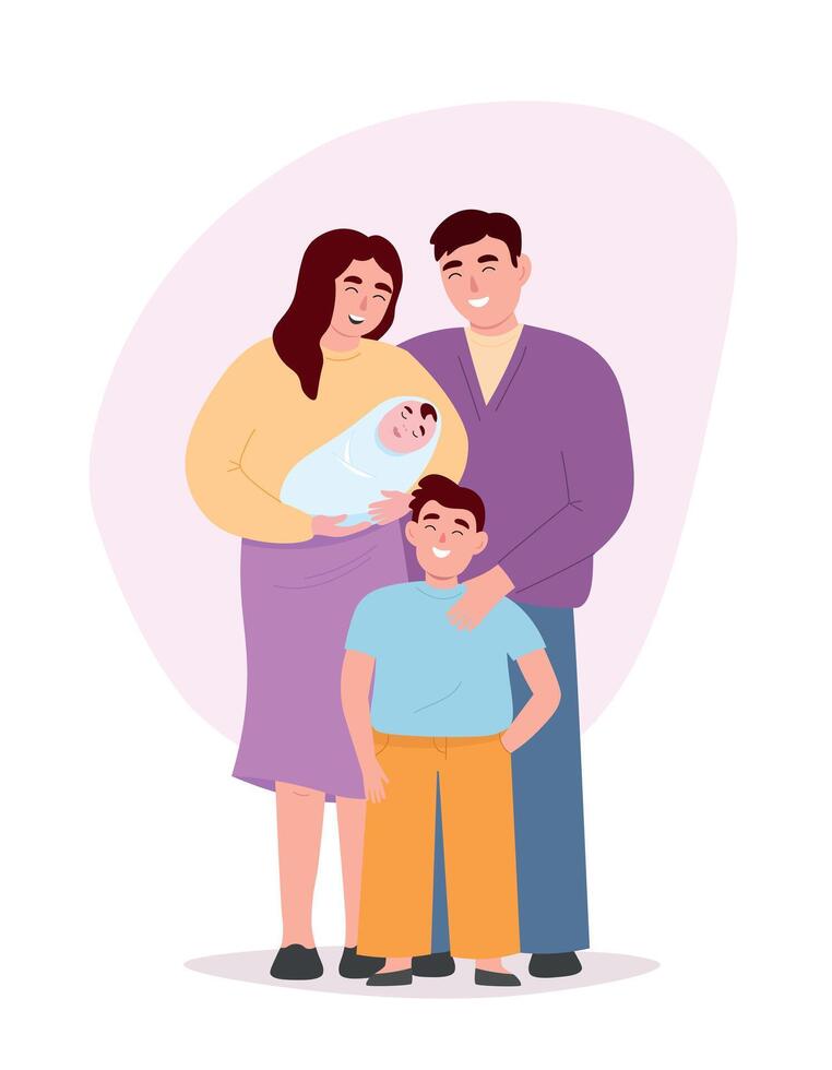 Family with children is happy. Parents take care of children. flat graphics. vector
