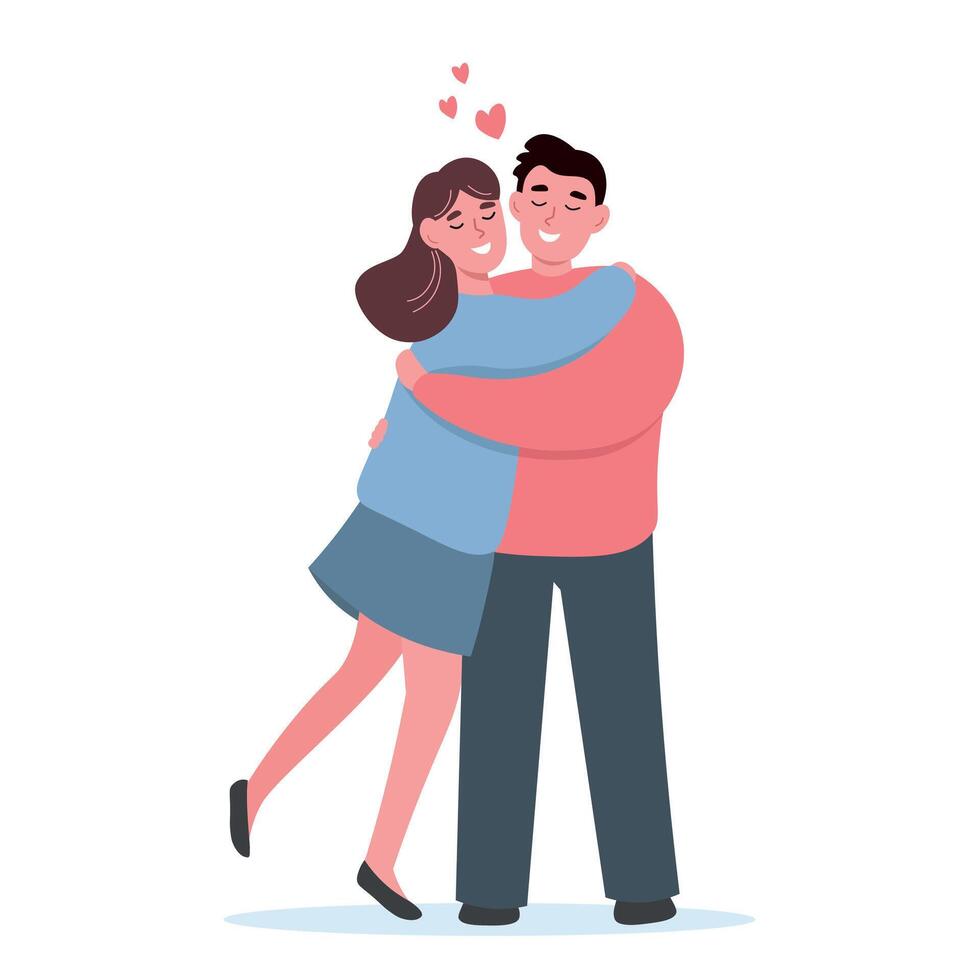 Happy couple in love together, hugging. Joyful guy and girl in romantic relationship. flat graphics. vector