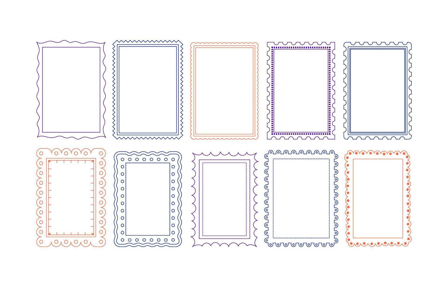 Trendy border collection with geometric patterns and curved vector
