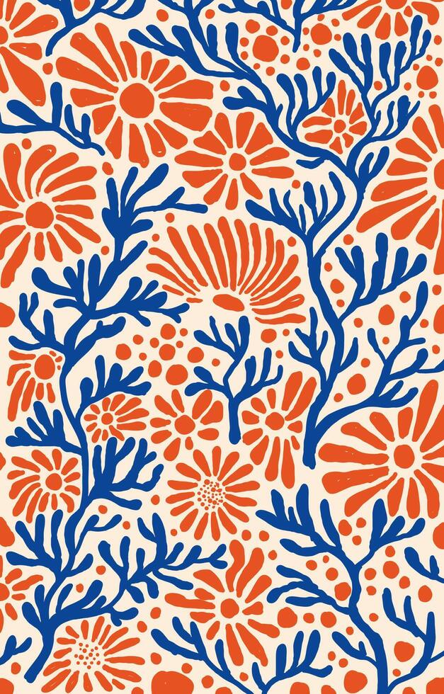 Floral pattern in blue and orange vector
