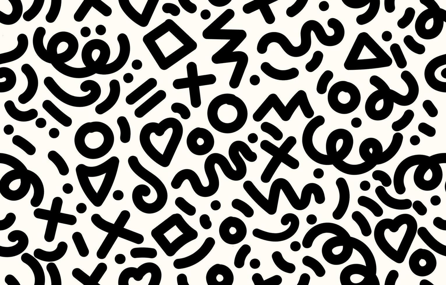 black doodle line memphis geometric seamless pattern background in black color vector