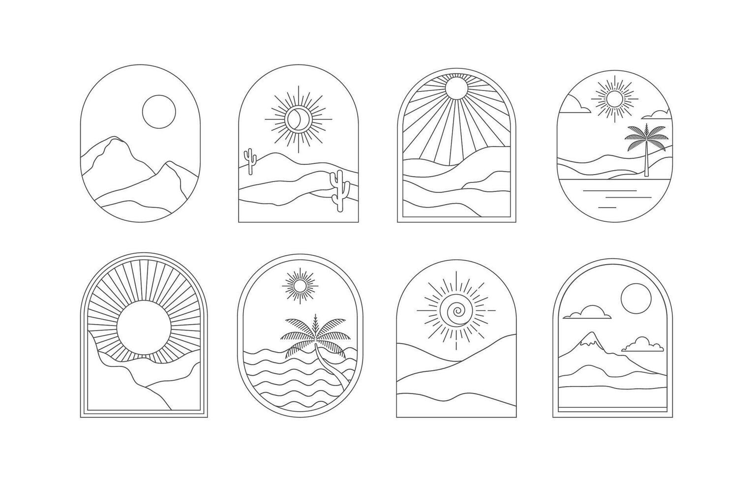 bohemian logo collection with summer landscape and geometric abstract design template vector