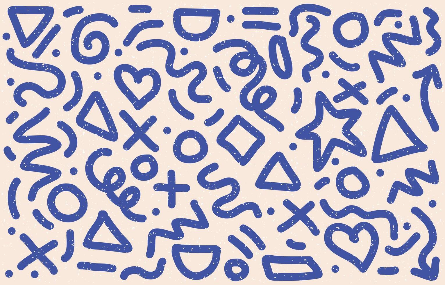 Fun blue line doodle seamless pattern background with minimalist style vector