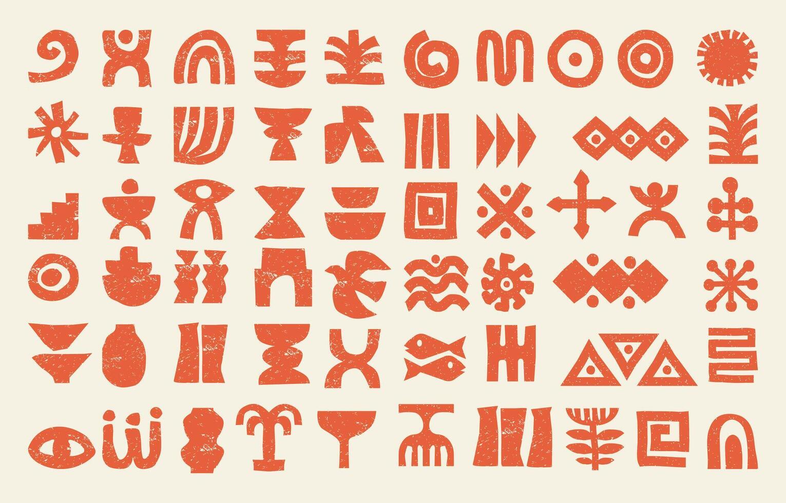 hand drawnCollection of African tribal symbols in hand drawn style. Grunge ethnic geometric icon set. vector