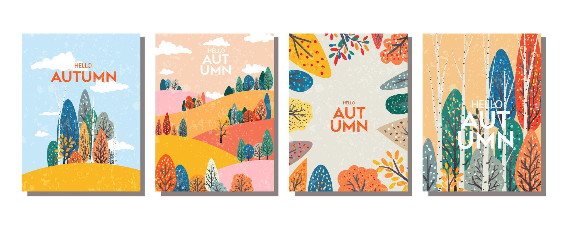 Autumn-themed illustrated artwork collection vector