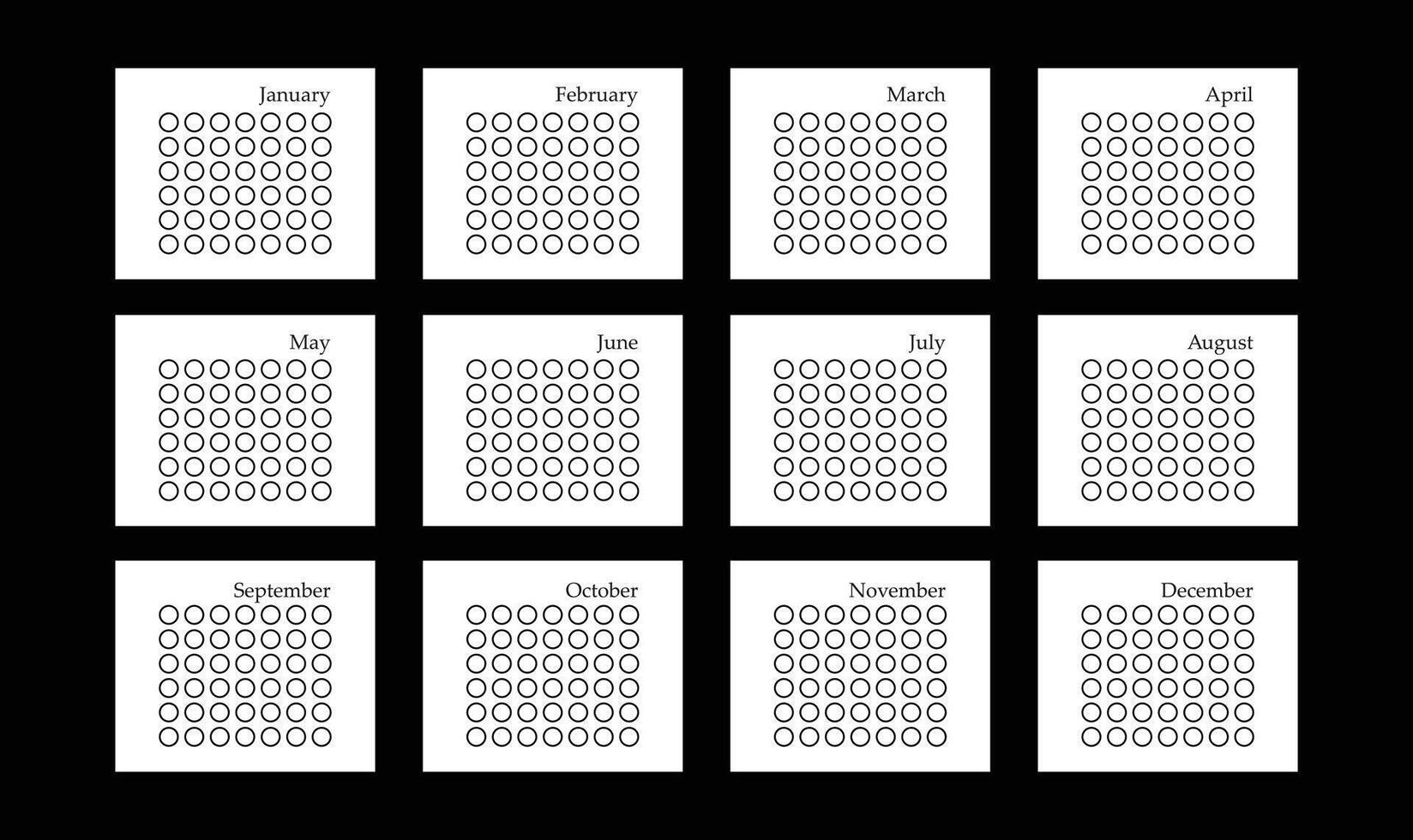 Classic black and white habit tracker. minimalistic yearly for one habit vector