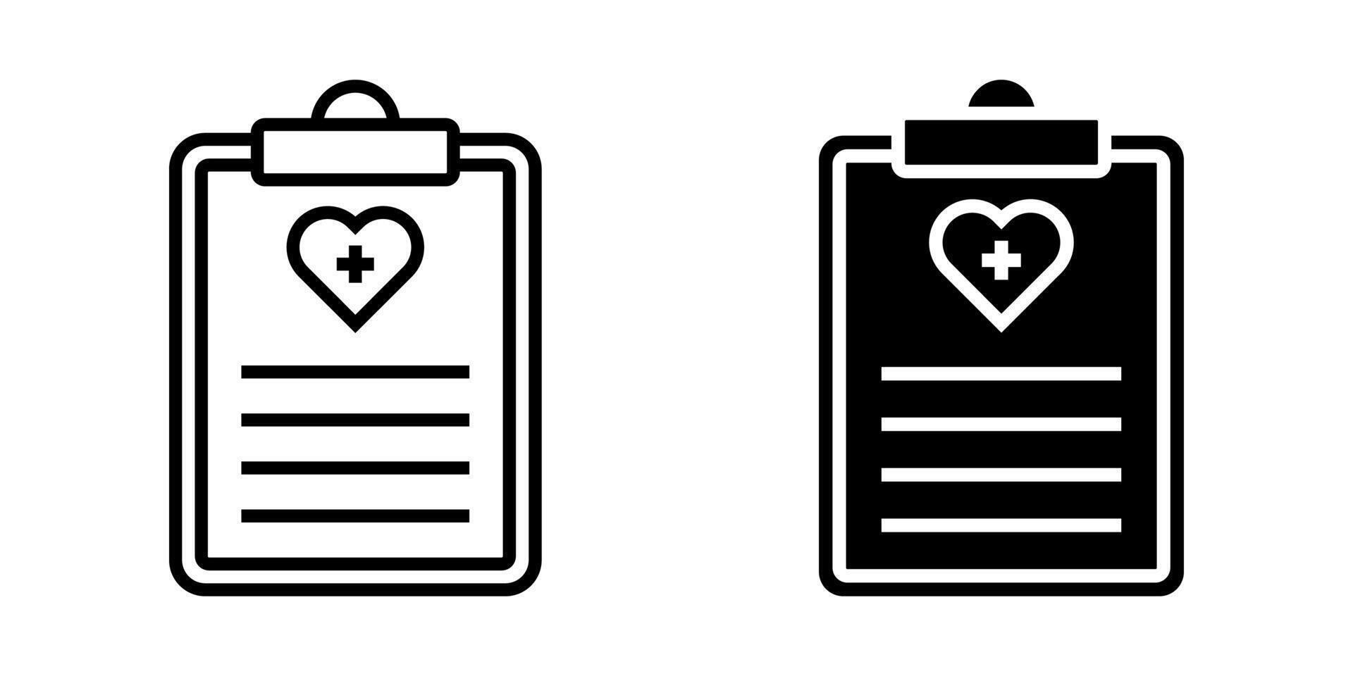 Medical Report icon set. Simple outline illustration of a clipboard with medical report and a heart shape icon. Perfect for medical, healthcare, and wellness related designs. vector