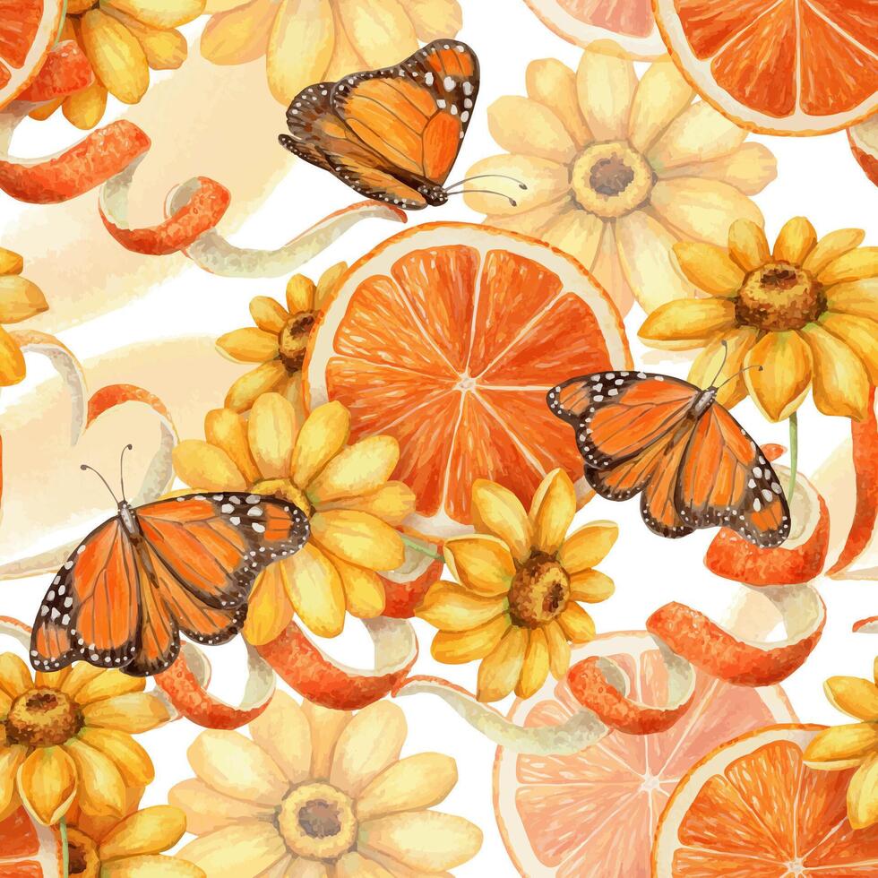 Butterflies and flowers with oranges vector