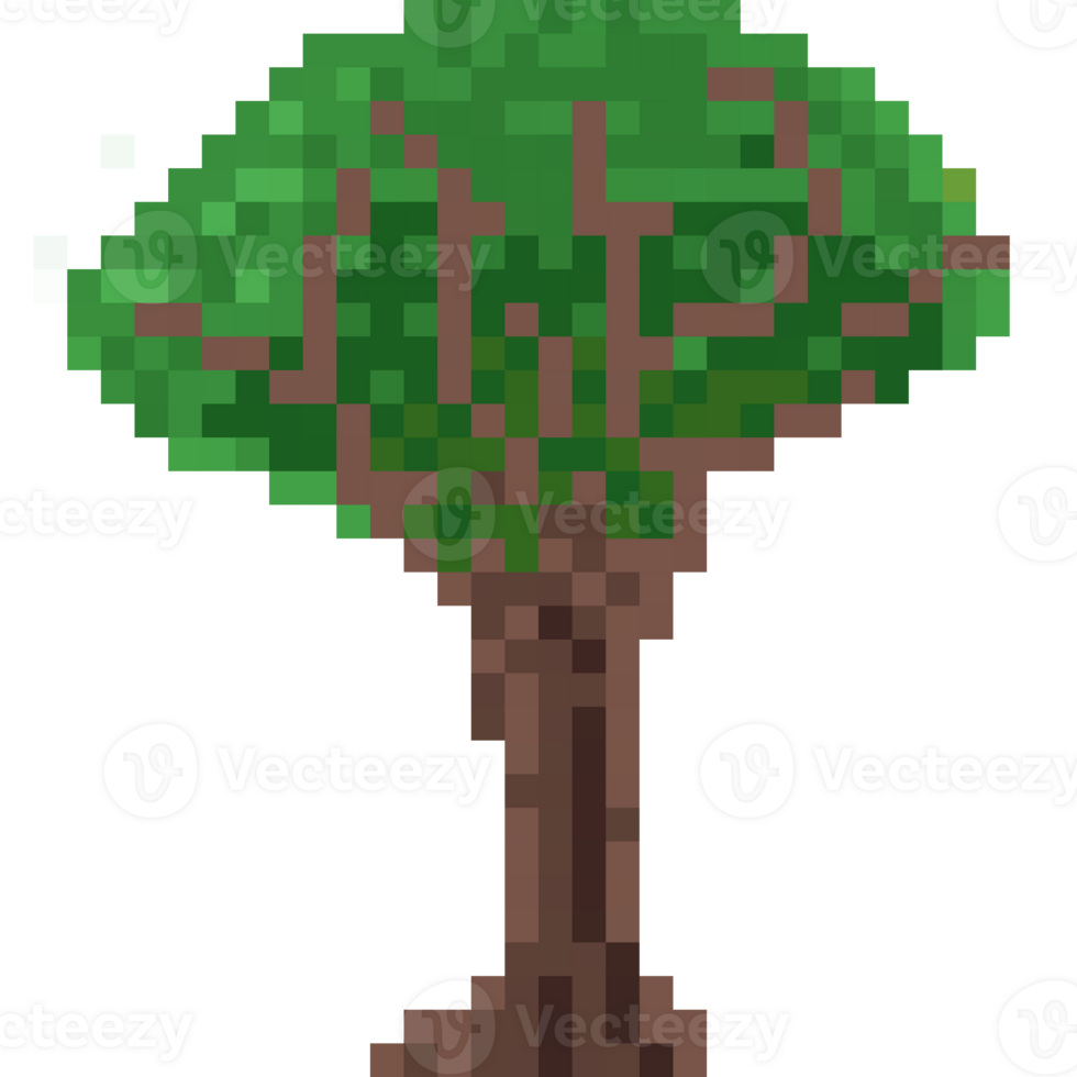 Pixel art of a green tree with branches without outline png