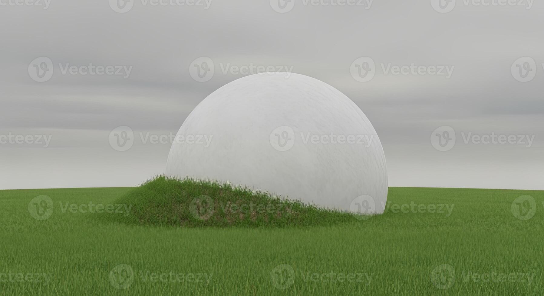 Large white dome resting on a grassy hill under a cloudy sky photo