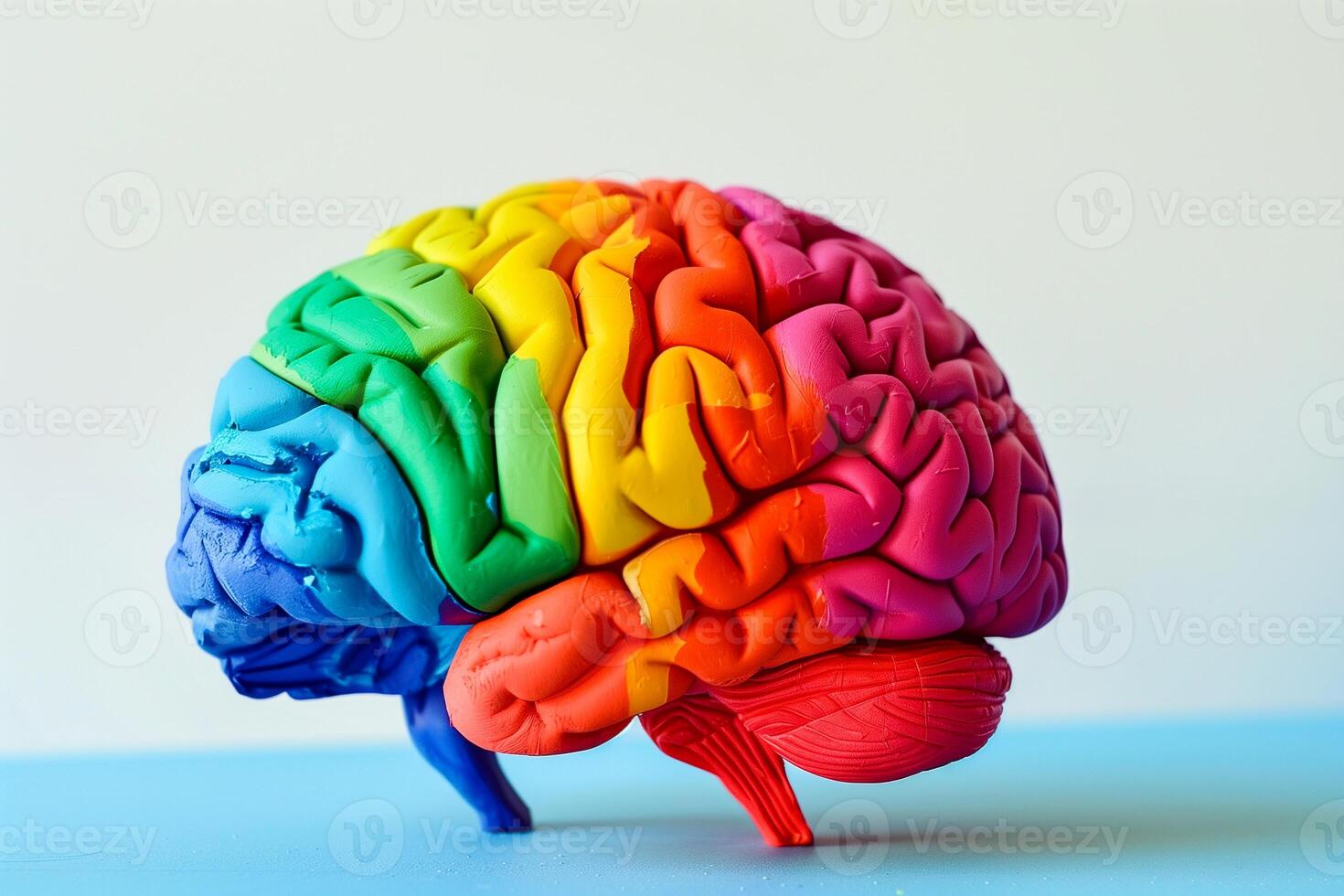 A colorful brain model with a rainbow of colors photo
