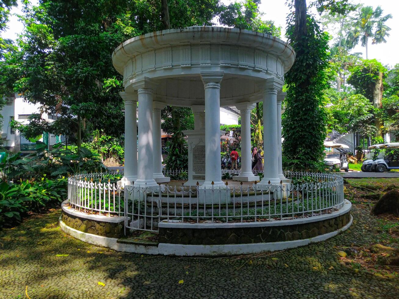 Classical Garden Pavilion Serene White Structure in Lush Greenery photo