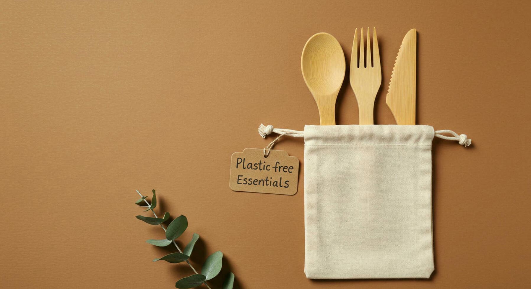 Reusable Cutlery Set in Pouch, Eco Friendly Travel Kit. photo